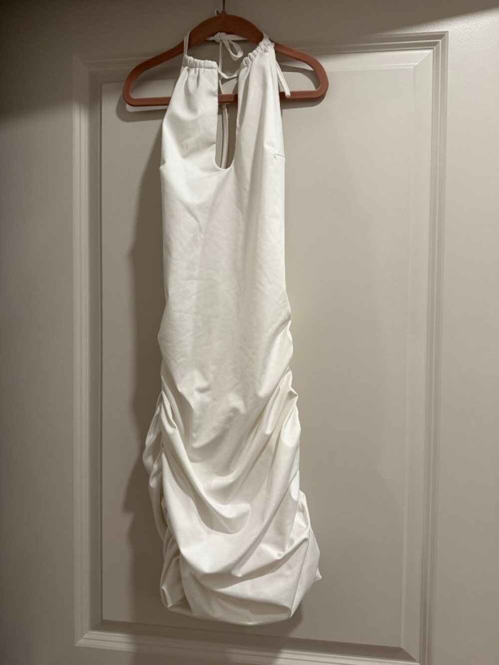 Tiger Mist White Ruched Halter Mini Dress Keyhole XS
